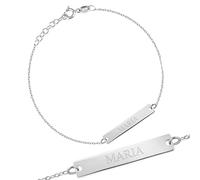 Maverton Kinder ID Armband 925 Silber mit Gravur + personalisierte Geschenkbox - Armkette mit Namen für Mädchen und Jungen - zur Geburt zur Taufe - Länge: 13-17 cm - silber/vergoldet - silber