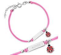 Maverton Kinder ID Armband 925 Silber mit Gravur + personalisierte Geschenkbox - Baby Armkette mit Anhänger - Namensarmband für Mädchen zur Geburt zur Taufe - Länge: 13-16 cm - Rosa - Marienkäfer