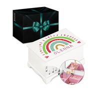 Maverton personalisierte Musik Schmuckdose mit Aufzieh-Spieluhr - Schmuckkästchen Ballerina - Musikspieldose für Mädchen zur Geburt - zum Geburtstag - zu Weihnachten - ohne Schublade - Regenbogen