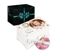 Maverton personalisierte Musik Schmuckdose mit Aufzieh-Spieluhr - Schmuckkästchen Ballerina - Musikspieldose für Mädchen zur Geburt - zum Geburtstag - zu Weihnachten - ohne Schublade - Porträt