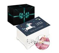 Maverton personalisierte Musik Schmuckdose mit Aufzieh-Spieluhr - Schmuckkästchen Ballerina - Musikspieldose für Mädchen zur Geburt - zum Geburtstag - zu Weihnachten - ohne Schublade - Einhorn