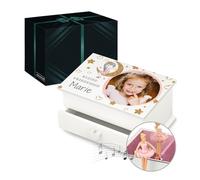 Maverton personalisierte Musik Schmuckdose mit Aufzieh-Spieluhr - Schmuckkästchen Ballerina - Musikspieldose für Mädchen zur Geburt - zum Geburtstag - zu Weihnachten - mit Schublade - Porträt