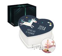 Maverton personalisierte Musikschmuckdose in Herzform mit Aufzieh-Spieluhr - Schmuckkästchen Ballerina Spieldose - Herz Schmuckkiste für Mädchen zur Taufe Erstkommunion - zu Weihnachten - Einhorn