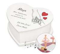 Maverton personalisierte Musikschmuckdose in Herzform mit Aufzieh-Spieluhr - Schmuckkästchen Ballerina Spieldose - Herz Schmuckkiste für Mädchen zur Taufe Erstkommunion - Briefumschlag