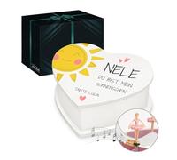 Maverton personalisierte Musikschmuckdose in Herzform mit Aufzieh-Spieluhr - Schmuckkästchen Ballerina Spieldose - Herz Schmuckkiste für Mädchen zur Taufe Erstkommunion - zu Weihnachten - Sonne