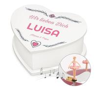 Maverton personalisierte Musikschmuckdose in Herzform mit Aufzieh-Spieluhr - Schmuckkästchen Ballerina Spieldose - Herz Schmuckkiste für Mädchen zur Taufe Erstkommunion - zu Weihnachten - Herzchen
