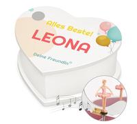 Maverton personalisierte Musikschmuckdose in Herzform mit Aufzieh-Spieluhr - Schmuckkästchen Ballerina Spieldose - Herz Schmuckkiste für Mädchen zur Taufe Erstkommunion - zu Weihnachten - Glückwünsche
