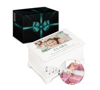 Maverton personalisierte Musikschmuckdose mit eigenem Foto - Schmuckkästchen Ballerina Spieldose - Schmuckkiste in Herzform für Mädchen - Musikspieldose zur Taufe Kommunion - zu Weihnachten - Blätter