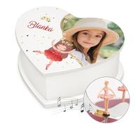 Maverton personalisierte Musikschmuckdose mit eigenem Foto - Schmuckkästchen Ballerina Spieldose - Schmuckkiste in Herzform für Mädchen - Musikspieldose zur Taufe Kommunion - Balletttänzerin