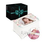 Maverton personalisierte Musikschmuckdose mit eigenem Foto - Schmuckkästchen Ballerina Spieldose - Schmuckkiste in Herzform für Mädchen - Musikspieldose zur Taufe Kommunion - zu Weihnachten - Porträt
