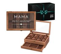 Maverton Uhrenbox mit Gravur - braune Uhren Aufbewahrungsbox für 8 Uhren mit Glasdeckel und Schublade für Schmuck - funktionale Schmuckschatulle für Frauen und Paar - 30x20x12,5cm - Mama