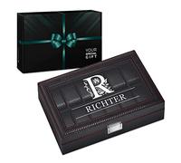 Maverton Uhrenbox mit Gravur für 12 Uhren - 33x21x8cm - Uhrenkasten aus Kunstleder - Schwarz - Geschenk für Männer - Monogramm