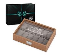 Maverton Uhrenbox mit Gravur für 12 Uhren - Uhrenkoffer Aufbewahrungsbox mit Deckel - Uhrenkoffer zum Geburtstag für Männer - Farbe: Braun - Detto