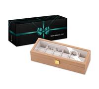 Maverton Uhrenbox mit Gravur für 6 Uhren - Uhrenschachtel Uhrenaufbewahrungsbox aus Holz - personalisiert - braun 31x11x8cm - Geschenk zum Geburtstag für Männer - Zeit