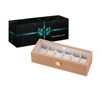Maverton Uhrenbox mit Gravur für 6 Uhren - Uhrenschachtel Uhrenaufbewahrungsbox aus Holz - personalisiert - braun 31x11x8cm - Geschenk zum Geburtstag für Frauen - Krone