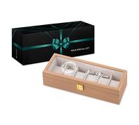 Maverton Uhrenbox mit Gravur für 6 Uhren - Uhrenschachtel Uhrenaufbewahrungsbox aus Holz - personalisiert - braun 31x11x8cm - Geschenk zum Geburtstag für Männer - glücklich