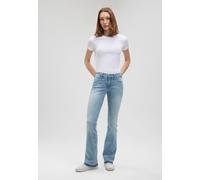 Bootcut-Jeans MAVI "BELLA MID-RISE", Damen, Gr. 32, Länge 28, blau (lt blau glam), 86% Baumwolle, 12% Polyester, 2% Elasthan, casual, normal lang, Jeans, Bootcut Jeans (90220022-32) lt blau glam