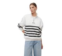 Mavi Damen Half Zip Sweatshirt Pullover, Black Stripe, L