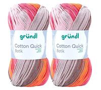 Max Gründl, Cotton Quick Batik Garn, Wolle, 100% Baumwolle (mercerisiert, gasiert) (2 Knäuel, beigebraun-rosa-orange)
