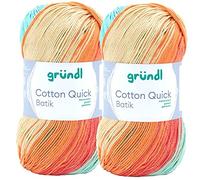 Max Gründl, Cotton Quick Batik Garn, Wolle, 100% Baumwolle (mercerisiert, gasiert) (2 Knäuel, hellblau-grün-mais-orange)