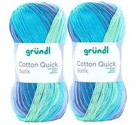 Max Gründl, Cotton Quick Batik Garn, Wolle, 100% Baumwolle (mercerisiert, gasiert) (2 Knäuel, hellblau-violett-apfelgrün)