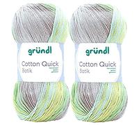 Max Gründl, Cotton Quick Batik Garn, Wolle, 100% Baumwolle (mercerisiert, gasiert) (2 Knäuel, natur-türkis-gelb-grün)