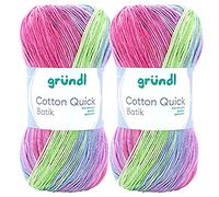 Max Gründl, Cotton Quick Batik Garn, Wolle, 100% Baumwolle (mercerisiert, gasiert) (2 Knäuel, orange-grün-blau-violett)