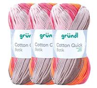 Max Gründl, Cotton Quick Batik Garn, Wolle, 100% Baumwolle (mercerisiert, gasiert) (3 Knäuel, beigebraun-rosa-orange)