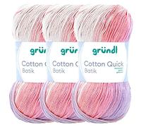 Max Gründl, Cotton Quick Batik Garn, Wolle, 100% Baumwolle (mercerisiert, gasiert) (3 Knäuel, creme-rosa-lila-flieder)
