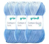 Max Gründl, Cotton Quick Batik Garn, Wolle, 100% Baumwolle (mercerisiert, gasiert) (3 Knäuel, hellblau-mittelblau-dunkelblau)