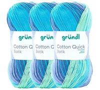 Max Gründl, Cotton Quick Batik Garn, Wolle, 100% Baumwolle (mercerisiert, gasiert) (3 Knäuel, hellblau-violett-apfelgrün)