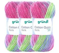 Max Gründl, Cotton Quick Batik Garn, Wolle, 100% Baumwolle (mercerisiert, gasiert) (3 Knäuel, orange-grün-blau-violett)