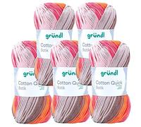 Max Gründl, Cotton Quick Batik Garn, Wolle, 100% Baumwolle (mercerisiert, gasiert) (5 Knäuel, beigebraun-rosa-orange)