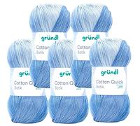 Max Gründl, Cotton Quick Batik Garn, Wolle, 100% Baumwolle (mercerisiert, gasiert) (5 Knäuel, hellblau-mittelblau-dunkelblau)