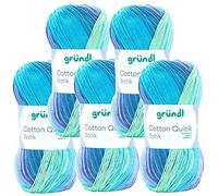 Max Gründl, Cotton Quick Batik Garn, Wolle, 100% Baumwolle (mercerisiert, gasiert) (5 Knäuel, hellblau-violett-apfelgrün)