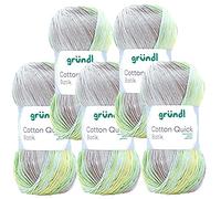 Max Gründl, Cotton Quick Batik Garn, Wolle, 100% Baumwolle (mercerisiert, gasiert) (5 Knäuel, natur-türkis-gelb-grün)