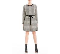 Max Studio Damen Strickkleid Jacquard A-Linie figurbetontes Swing-Stil Pulloverkleid mit Gürtel, Schwarz/Knochenbox mit Fischgrätenmuster, X-Groß