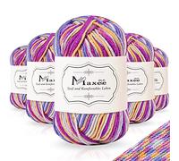 Maxee Handstrickgarn, 5x50 g Häkelgarn, Bunt Farbverlauf Acrylgarn zum Stricken, Weicher Wolle zum Häkeln, Mehrfarbiges Garn zum Stricken Häkeln und Basteln