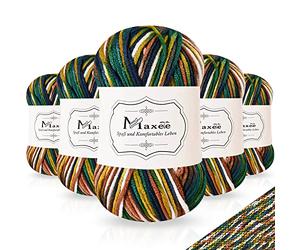 Maxee Handstrickgarn, 5x50 g Häkelgarn, Bunt Farbverlauf Acrylgarn zum Stricken, Weicher Wolle zum Häkeln, Mehrfarbiges Garn zum Stricken Häkeln und Basteln