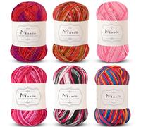 Maxee Handstrickgarn, 6x50 g Häkelgarn, Bunt Farbverlauf Acrylgarn zum Stricken, Weicher Wolle zum Häkeln, Mehrfarbiges Garn zum Stricken Häkeln und Basteln