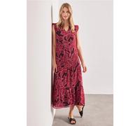Maxikleid STREET ONE, Damen, Gr. 36, EURO-Größen, salsa rot, Stoff, Obermaterial: 100% Polyester. Unterkleid: 100% Modal, gemustert, comfort fit knöchelfrei, V-Ausschnitt, Rüschen, Kleider Maxikleid,