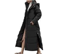 Maxi-Pufferjacke for Damen, langer gepolsterter Mantel, langer Kapuzenpullover, warme Steppjacke for den Winter, lange Parka-Mäntel, Daunenmantel mit abnehmbarer Kapuze for Damen, Ausverkauf(Black,2XL