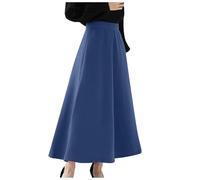 Maxi Rock Damen Hohe Taille Elegant A Linie Einfarbig Lange Röck Maxirock Casualrock Damenrock Plisseerock Maxi Swing Mode Elastisch Taille Frauen Business Dress Skirt Lang Skaterrock (Blue, L)