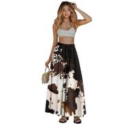 Maxi-Röcke für Damen, fließender Herbströcke mit Taschen, Faltenrock, hohe Taille, Midi-Langrock, Reg und Übergröße S-XXL, Kuhmuster, Mittel