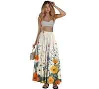 Maxi-Röcke für Damen, fließender Herbströcke mit Taschen, Faltenrock, hohe Taille, Midi-Langrock, Reg und Übergröße S-XXL, Floraler Print, X-Groß