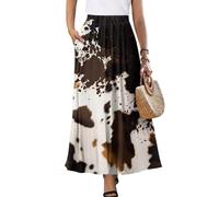 Maxi-Röcke für Damen, fließender Sommerrock mit Taschen, Frühlingsrock, plissiert, hohe Taille, Midi-Langrock, Übergröße, S-XXL, Kuhmuster, XX-Large