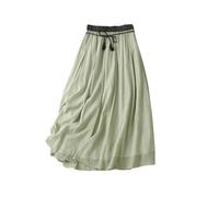 Maxi-Röcke für Damen, Retro, A-Linie, Baumwolle, Leinen, plissiert, hohe Taille, doppellagig, einfarbig, eleganter Midirock, eleganter Midirock, elegant, Freizeit, ausgestellter Rock, Damen,