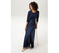 Maxikleid ANISTON CASUAL, Damen, Gr. 38, N-Gr, blau (marine), Web, Obermaterial: 100% Polyester, leicht glänzend, unifarben, figurbetont knöchelfrei, Rundhals, Kleider Maxikleid, Rockteil mit Volant a
