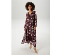 Maxikleid ANISTON CASUAL, Damen, Gr. 40, N-Gr, bordeaux, taupe, wollweiß, lila, Chiffon, Obermaterial: 100% Polyester. Futter: 100% Polyester, bedruckt, gemustert, figurumspielend knöchelfrei, V-Aussc