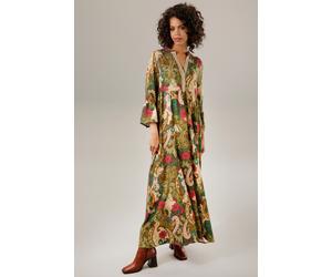 Maxikleid ANISTON CASUAL, Damen, Gr. 40, N-Gr, bunt (grün, hellbeige, fuchsia, petrolhallbraun, orange, schwarz), Web, Obermaterial: 100% Viskose, Glitzerstreifen, Paisley, bedruckt, geblümt, lässig g